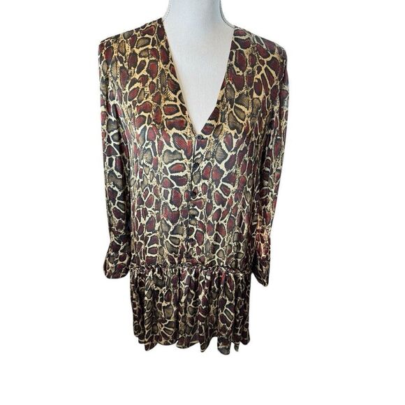 Zara Woman MULTICOLOR SNAKE PrInt Smock Dress FRONT BUTTONS Size L - Picture 1 of 4